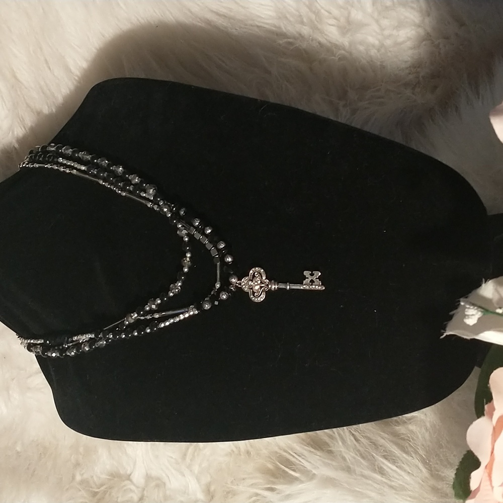 Chic Black Beaded Necklace with Key Charm